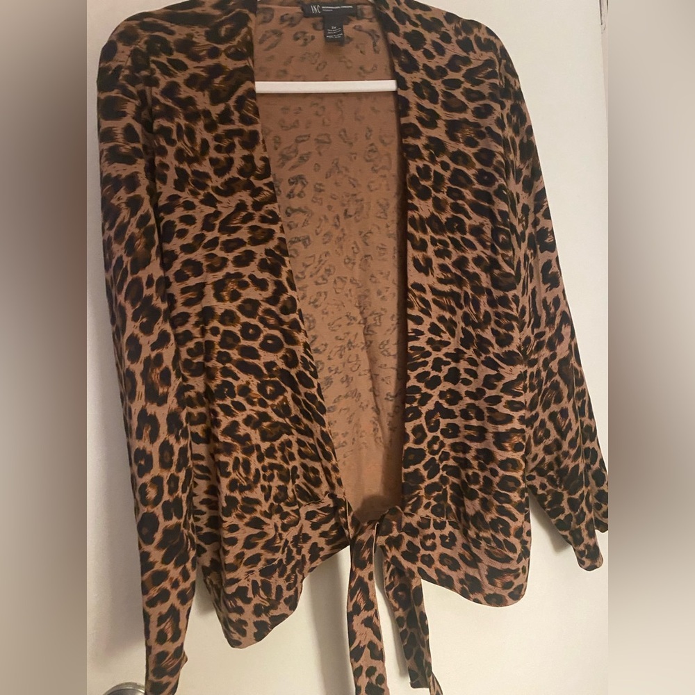 INC leopard print open tie cardigan size 3X